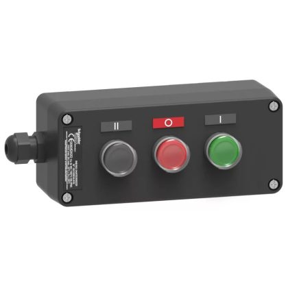   SCHNEIDER XAWG310EX ATEX D tokozott hármas nyomógomb, műanyag, 1NO zöld, 1NC piros, 1NO fekete