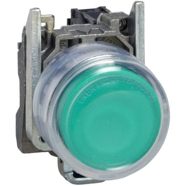 SCHNEIDER XB4BP383B5EX ATEX D világító nyomógomb, fém, 1NO, zöld, átlátszó védősapkával, 24 VAC/DC