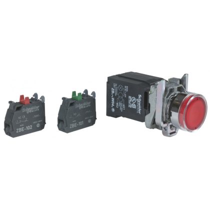 SCHNEIDER XB4BW3435 Világító nyomógomb +transzformátor, piros