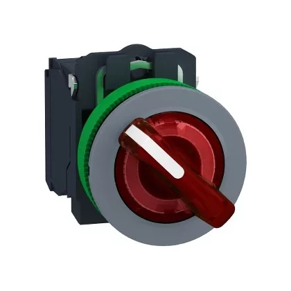 SCHNEIDER XB5FK124G5C0 Harmony panelbe süllyesztett komplett műanyag világító kapcsoló, Ø30, 2 állású, 120 VAC, 1NO+1NC, piros, szürke körgyűrű