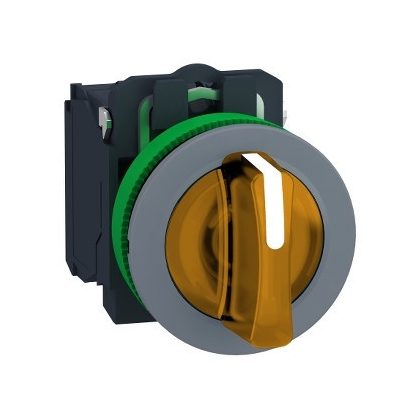 SCHNEIDER XB5FK135G5C0 Harmony panelbe süllyesztett komplett műanyag világító kapcsoló, Ø30, 3 állású, 120 VAC, 1NO+1NC, narancs, szürke körgy.