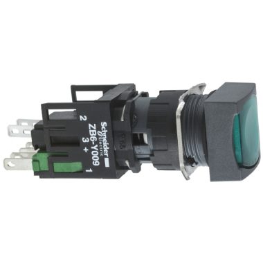 SCHNEIDER XB6CW3B5B Világító nyomógomb, négyzetes, zöld NO+NC