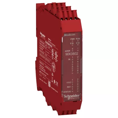 SCHNEIDER XPSMCMMX0802G Preventa XPS MCM biztonsági vezérlő, biztonsági bővítő I/O modul, 8DI+2DO (+start/reset/teszt/státusz), rugós