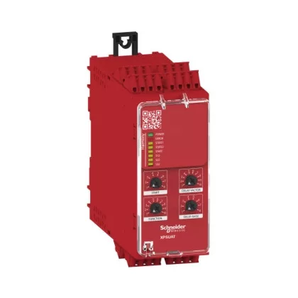   SCHNEIDER XPSUAT13A3AC Preventa biztonsági relé modul, XPSUAK+ 1 késleltetett kimenet, Cat.4, biztonsági be/ki: 2/3CO, PNP, 24VAC/DC, rugós