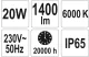 YATO YT-81797 LED fényvető 20 W 1400 Lm