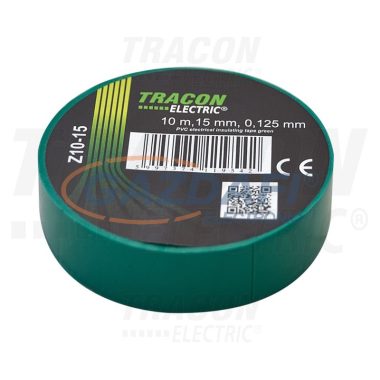 TRACON Z10-15 Szigetelőszalag, zöld 10m×15mm, PVC, 0-90°C, 40kV/mm, 10 db/csomag