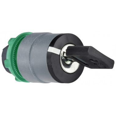 SCHNEIDER ZB5AG7C0 Harmony műanyag választókapcsoló fej, Ø22, 455 kulcsos, középső poz. kivehető, középre visszatérő, 3 állású, szürke p.