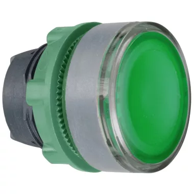 SCHNEIDER ZB5AH033C0 Harmony műanyag világító nyomógomb fej, Ø22, nyomó-nyomó, zöld, szürke perem