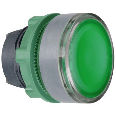 SCHNEIDER ZB5AH0383C0 Harmony műanyag világító nyomógomb fej, Ø22, nyomó-nyomó, betehető címke, zöld, szürke perem