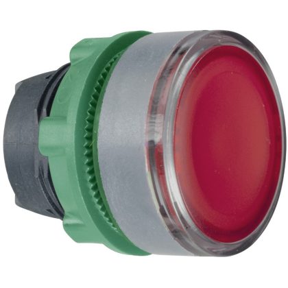 SCHNEIDER ZB5AH043C0 Harmony műanyag világító nyomógomb fej, Ø22, nyomó-nyomó, piros, szürke perem