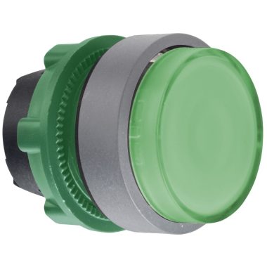 SCHNEIDER ZB5AW133SC0 Harmony műanyag világító nyomógomb fej, Ø22, visszatérő, LED-es, kiemelkedő, hornyolt lencsével, zöld, szürke perem