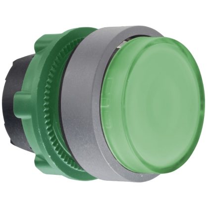   SCHNEIDER ZB5AW133SC0 Harmony műanyag világító nyomógomb fej, Ø22, visszatérő, LED-es, kiemelkedő, hornyolt lencsével, zöld, szürke perem