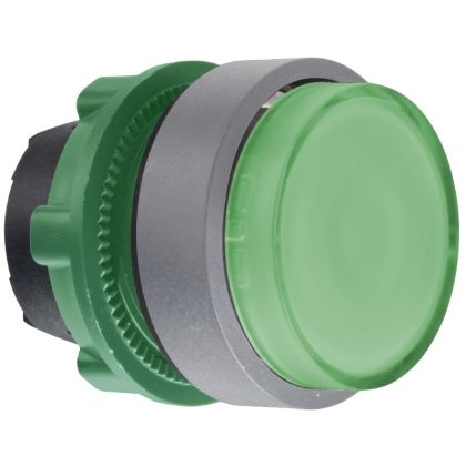   SCHNEIDER ZB5AW133SC0 Harmony műanyag világító nyomógomb fej, Ø22, visszatérő, LED-es, kiemelkedő, hornyolt lencsével, zöld, szürke perem