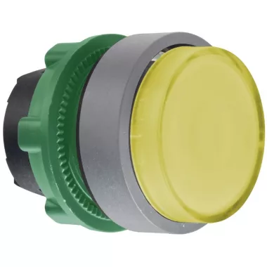 SCHNEIDER ZB5AW183SC0 Harmony műanyag világító nyomógomb fej, Ø22, visszatérő, LED-es, kiemelkedő, hornyolt lencse, sárga, szürke perem