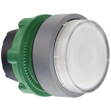 SCHNEIDER ZB5AW313SC0 Harmony műanyag világító nyomógomb fej, Ø22, visszatérő, beépített LED-hez, hornyolt lencsével, fehér, szürke perem
