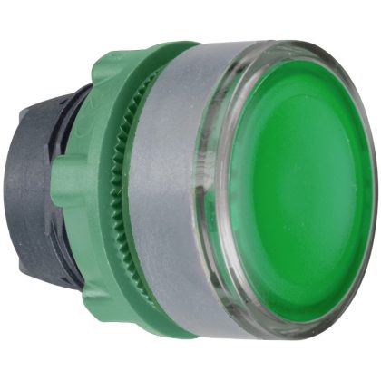   SCHNEIDER ZB5AW333SC0 Harmony műanyag világító nyomógomb fej, Ø22, visszatérő, beépített LED-hez, hornyolt lencsével, zöld, szürke perem
