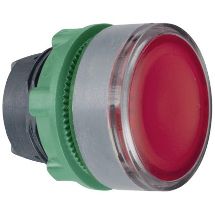 SCHNEIDER ZB5AW343SC0 Harmony műanyag világító nyomógomb fej, Ø22, visszatérő, beépített LED-hez, hornyolt lencsével, piros, szürke perem