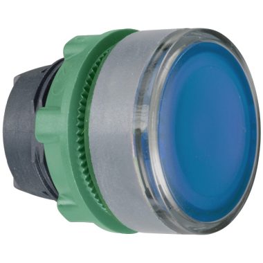 SCHNEIDER ZB5AW363C0 Harmony műanyag világító nyomógomb fej, Ø22, visszatérő, beépített LED-hez, kék, szürke perem