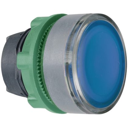   SCHNEIDER ZB5AW363SC0 Harmony műanyag világító nyomógomb fej, Ø22, visszatérő, beépített LED-hez, hornyolt lencsével, kék, szürke perem