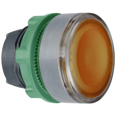 SCHNEIDER ZB5AW383SC0 Harmony műanyag világító nyomógomb fej, Ø22, visszatérő, beépített LED-hez, hornyolt lencsével, sárga, szürke perem