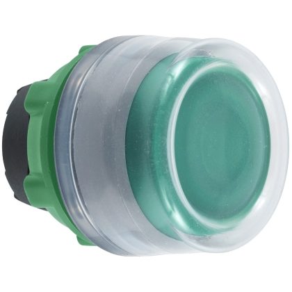   SCHNEIDER ZB5AW533C0 Harmony műanyag világító nyomógomb fej, Ø22, visszatérő, védősapkás, beépített LED-hez, zöld, szürke perem