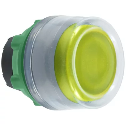   SCHNEIDER ZB5AW583C0 Harmony műanyag világító nyomógomb fej, Ø22, visszatérő, védősapkás, beépített LED-hez, sárga, szürke perem