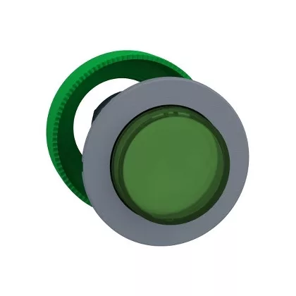   SCHNEIDER ZB5FH33C0 Harmony panelbe süllyesztett műanyag világító nyomógomb fej, Ø30, kiemelkedő, zöld, nyomó-nyomó, szürke perem
