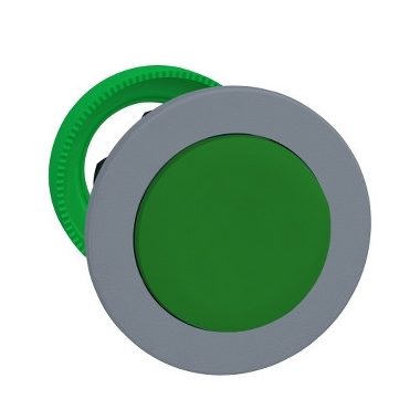 SCHNEIDER ZB5FH3C0 Harmony panelbe süllyesztett műanyag nyomógomb fej, Ø30, kiemelkedő, zöld, nyomó-nyomó, szürke perem