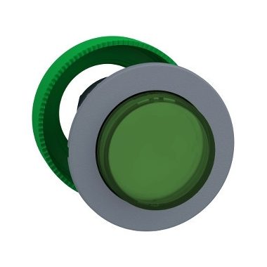 SCHNEIDER ZB5FW133C0 Harmony panelbe süllyesztett műanyag világító nyomógomb fej, Ø30, kiemelkedő, zöld, szürke perem
