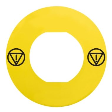 SCHNEIDER ZBY9140M Harmony sárga köralakú felirati tábla, Ø60, vészleállítóhoz, ZBZ16** védőgallérhoz, logóval, felirat nélkül