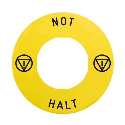   SCHNEIDER ZBY9230T Harmony nem világító felirati gyűrű Ø60 vészleállítóhoz, "NOT HALT" + ISO13850 logó