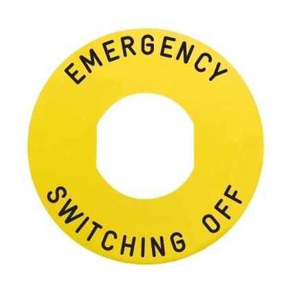 SCHNEIDER ZBY9360 Harmony sárga köralakú felirati tábla, Ø60, ZB5AW743 vészkapcsolóhoz, EMERGENCY SWITCHING OFF SCHNEIDER ZBY9360 Harmony sárga köralakú felirati tábla, Ø60, ZB5AW743 vészkapcsolóhoz, EMERGENCY SWITCHING OFF