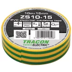   TRACON ZS10-15 Szigetelőszalag, zöld/sárga 10m×15mm, PVC, 0-90°C, 40kV/mm