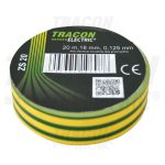   TRACON ZS20 Szigetelőszalag, zöld/sárga 20m×18mm, PVC, 0-90°C, 40kV/mm, 10 db/csomag