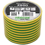   TRACON ZS50 Szigetelőszalag, zöld-sárga 20m×50mm, PVC, 0-90°C, 40kV/mm