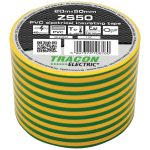 TRACON ZS50 Szigetelőszalag, zöld-sárga 20m×50mm, PVC, 0-90°C, 40kV/mm