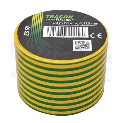   TRACON ZS50 Szigetelőszalag, zöld-sárga 20m×50mm, PVC, 0-90°C, 40kV/mm