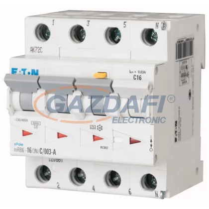 EATON 120681 mRB4-20/3N/C/03-A Áramvédő kismegszak. 4,5kA 3p+N EATON 120681 mRB4-20/3N/C/03-A Áramvédő kismegszak. 4,5kA 3p+N