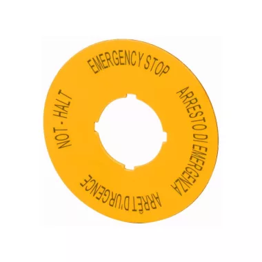 EATON 121085 M22-XAK11 VÉSZ-KI tábla, átmérő: 60mm, DE, EN, FR, IT