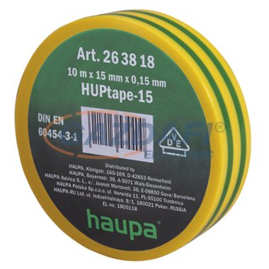 HAUPA 263818 Szigetelő szalag, zöld/sárga, 15 mm x 10 m