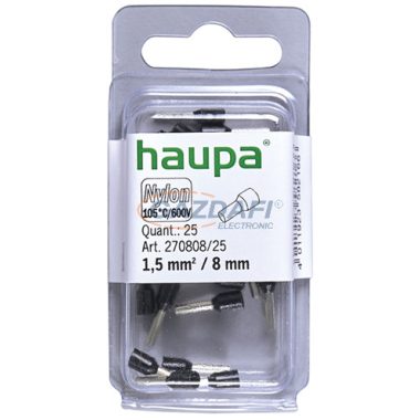 HAUPA 270808 Szigetelt érvéghüvely 1,5mm2 8mm fekete  100 db/csomag