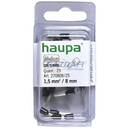   HAUPA 270808 Szigetelt érvéghüvely 1,5mm2 8mm fekete  100 db/csomag