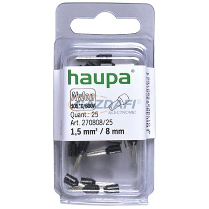   HAUPA 270808 Szigetelt érvéghüvely 1,5mm2 8mm fekete  100 db/csomag