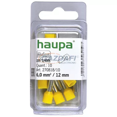 HAUPA 270818 Szigetelt érvéghüvely, 6mm2, 12mm, sárga,  100 db/csomag