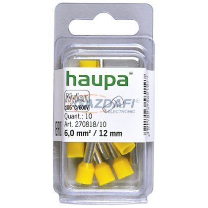   HAUPA 270818 Szigetelt érvéghüvely, 6mm2, 12mm, sárga,  100 db/csomag