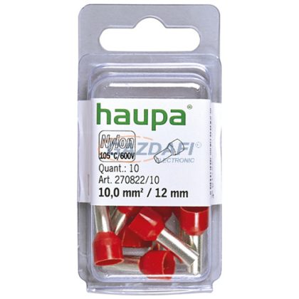   HAUPA 270822 Szigetelt érvéghüvely, 10mm2, 12mm, piros,  100 db/csomag