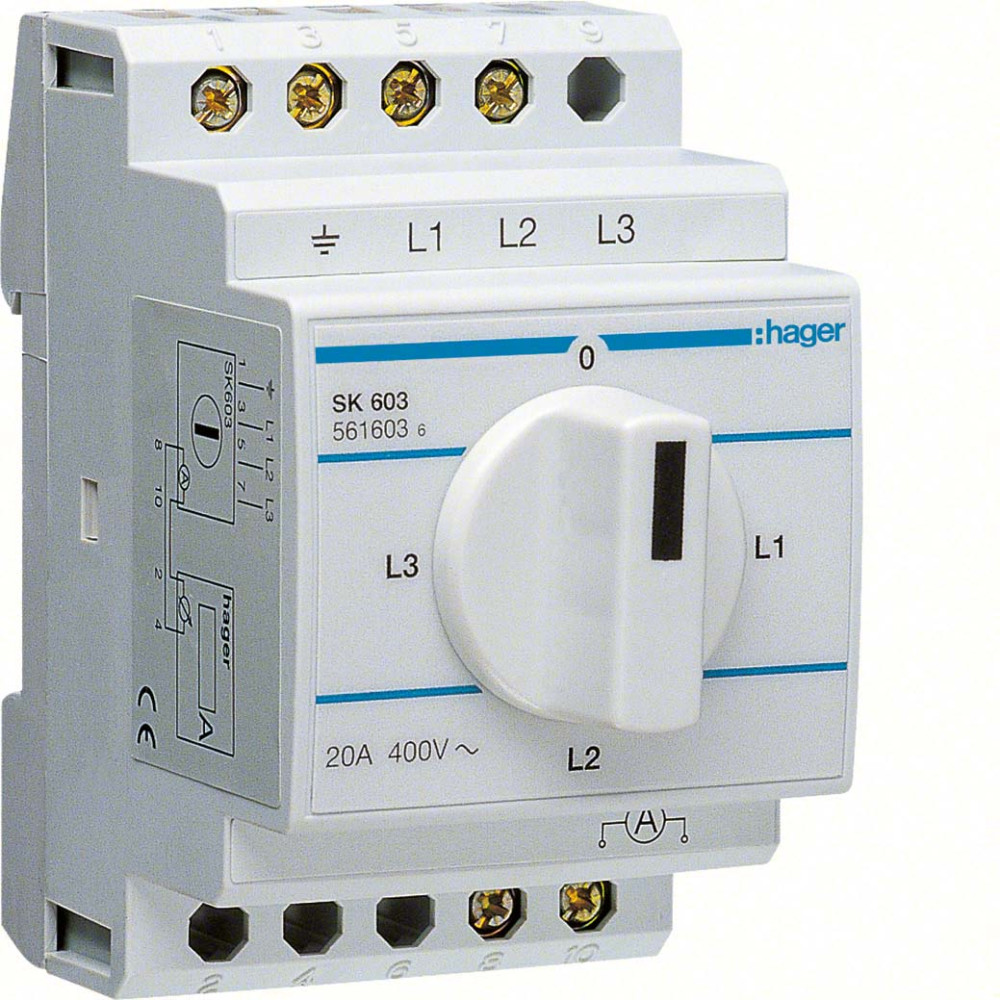 Hager SK603 Ampermérő átkapcsoló, 7 állású, 20A, 400V, 3M